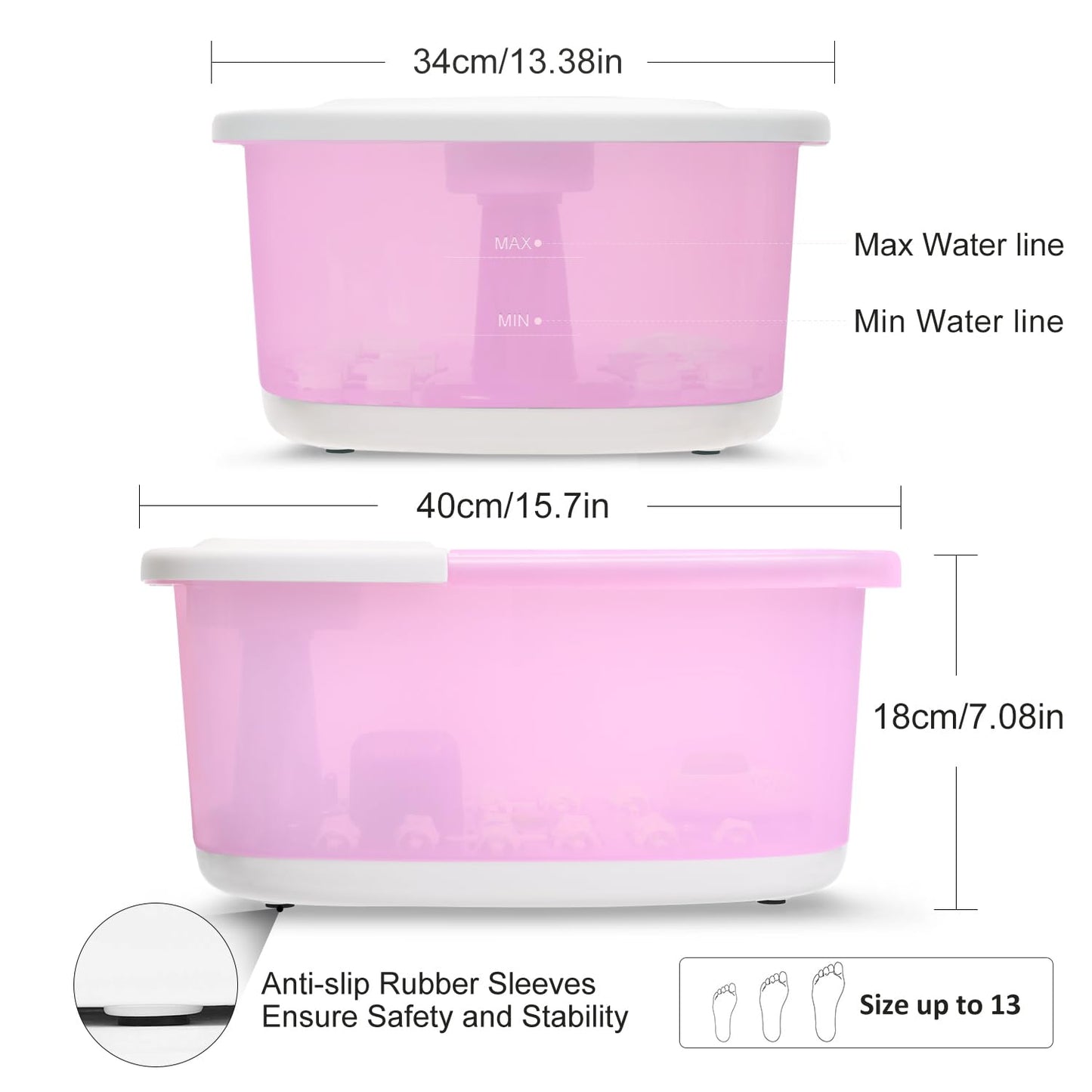 Foot Spa Bath Massager with Heat & Vibration | 22 Massage Rollers, Calming Lavender Epsom Salt, Adjustable Temp - Pink