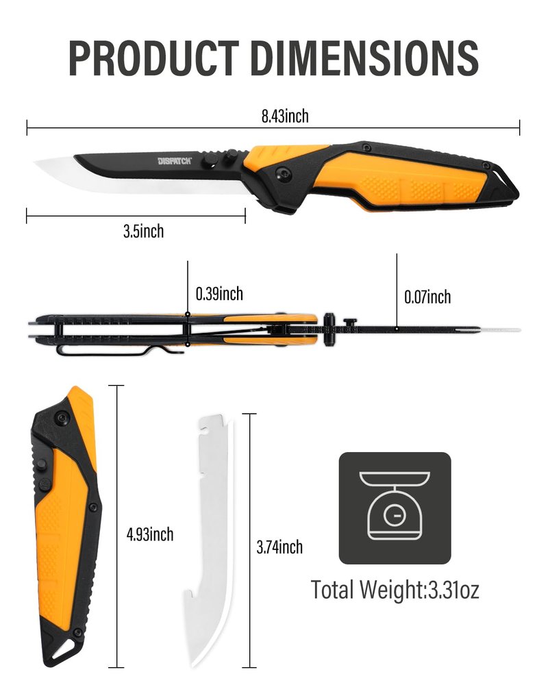 3.5" Replaceable Blade EDC Folding Hunting Knife with Dual Thumb Opener and Pocket Clip with 3 Drop Point Blades, Durable ABS and Non-Slip rubberized TPR Handle with Nylon-Holster, skinning knife