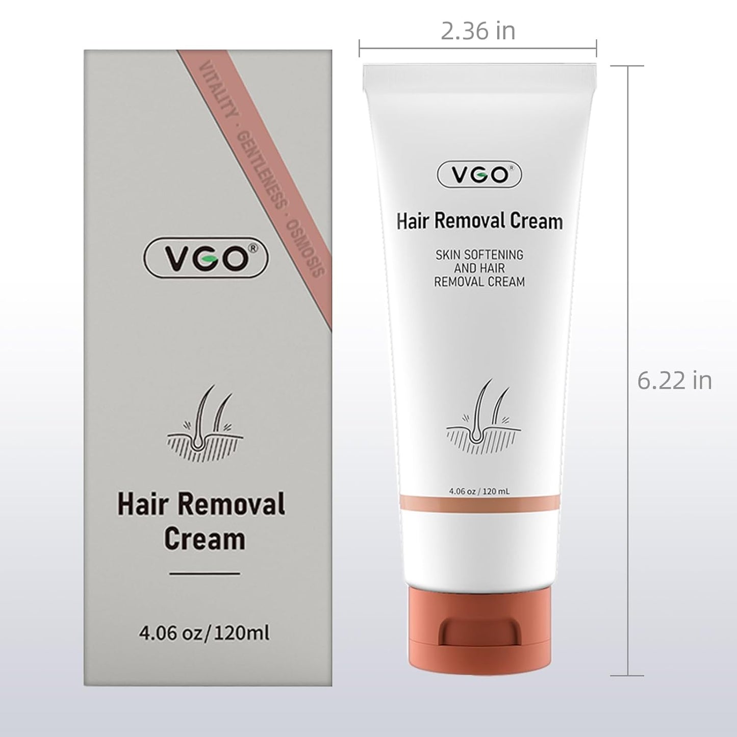 VGO Painless Hair Removal Cream for All Skin Types - 4.06oz with Spatula | Ideal for Body, Back & Legs