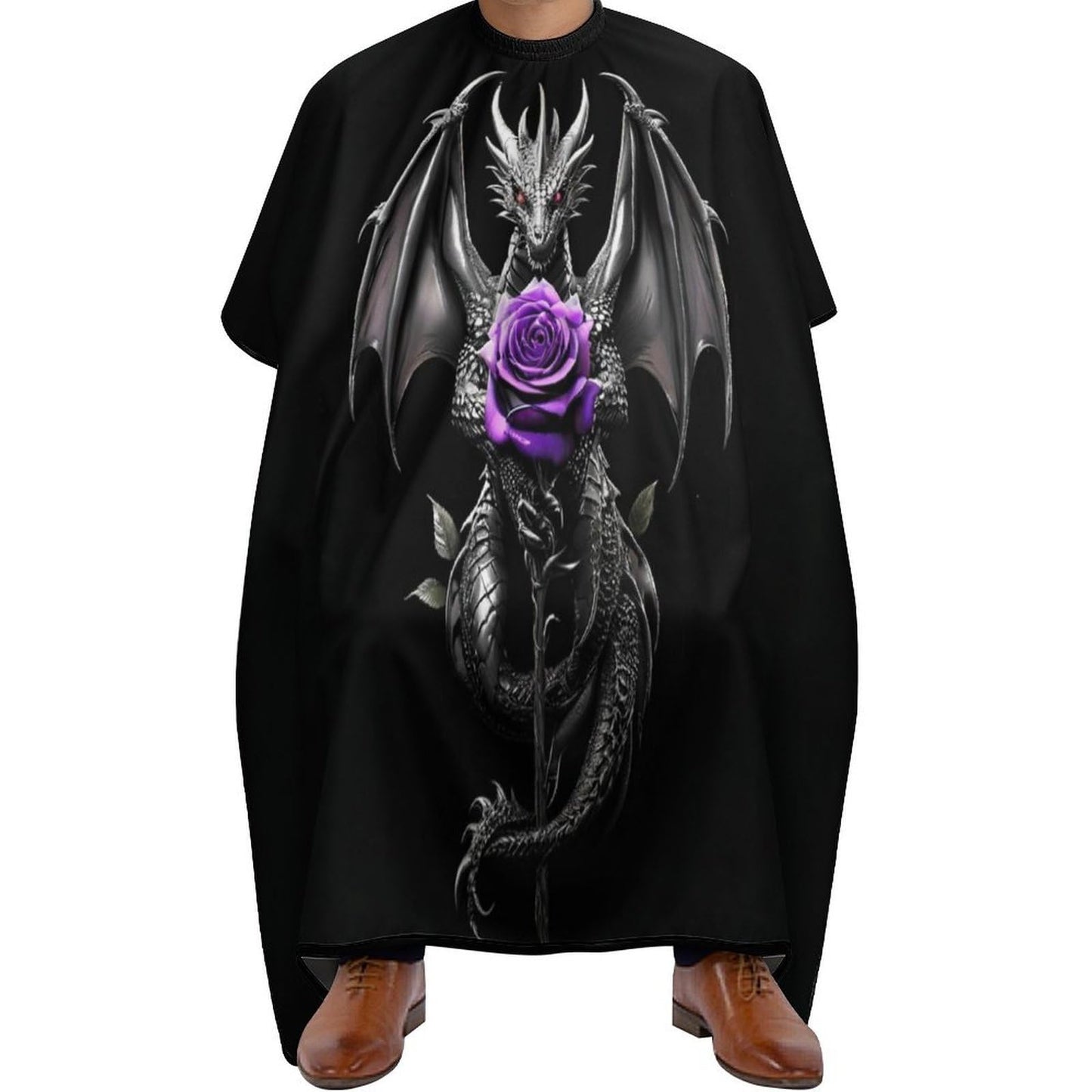 Fashion Professional Hair Cutting Cape with Adjustable Closure, Cool Dragon Purple Rose Black Barber Cape