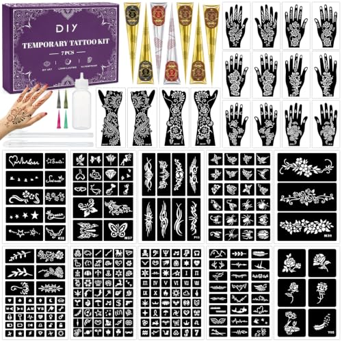 InkForge Temporary Tattoo Kit - 243 Stencils & 7 Color Cones