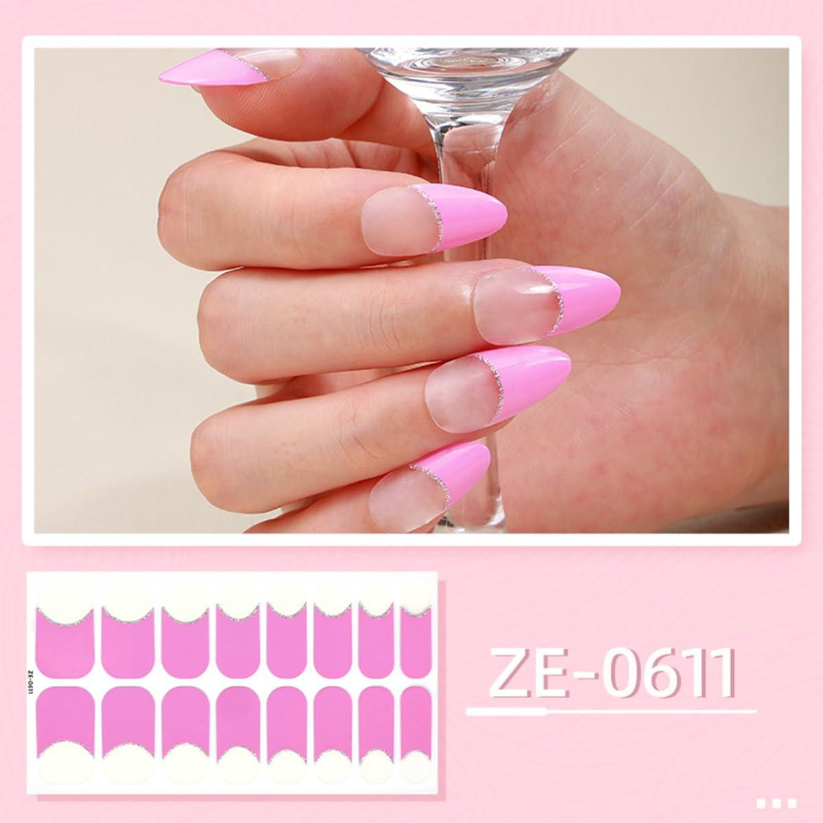French Tip Full Nail Wraps Nail Polish Strips 6Sheets Self-Adhesive Gel Nail Stickers for Nail Art French Tip Nail Full Wraps French Nail Designs Manicure Supply for Women DIY Nail Art Decorations Set