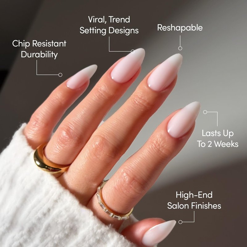 Glamnetic Press-On Nails | Medium Almond Milky White Fake Nails - 30 Nail Kit with Glue, 15 Sizes Available