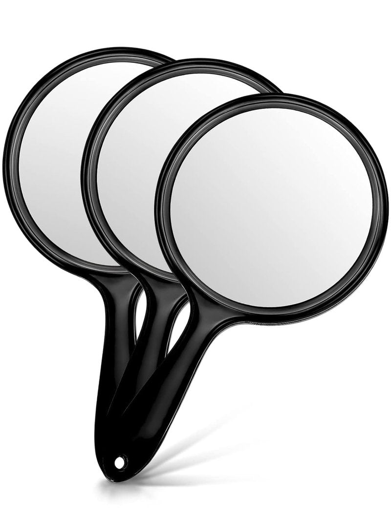 Double-Sided Hand Mirror - 1X/3X Magnifying Handheld Mirror Set of 3 | Transparent Black