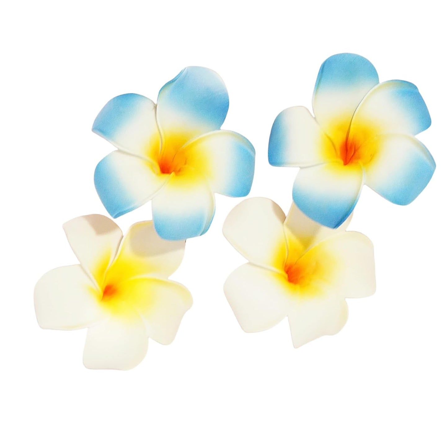 Hawaiian Flower Hair Clips - Tropical Frangipani Foam Clips for Women | 4 Pcs Set in White & Pink