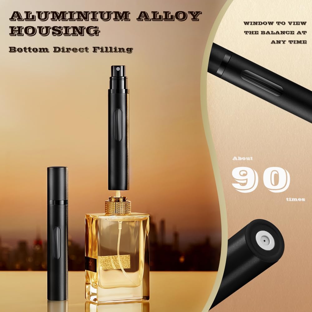Travel Perfume Atomizer - 10ml Refillable Bottles | Mini Cologne Sprayer Set (Black, Grey, Silver)