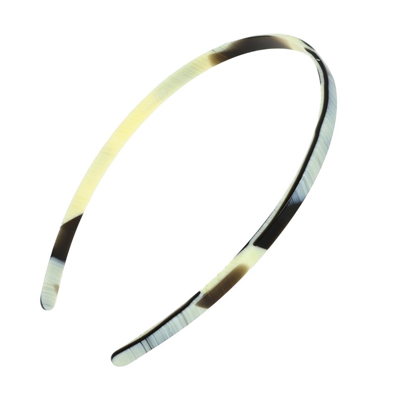Thin Headband for Women, 1/4" Ultracomfort Plastic Headband, Black & White Horn, Flexible, No Slip Gentle Teeth, All-Day Hold | France Luxe