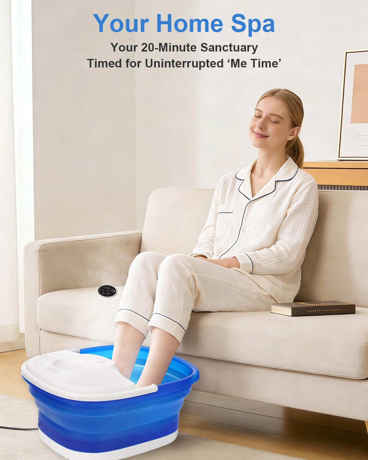 Misiki Collapsible Foot Spa Bath with Heat, Remote Control & 16 Massage Rollers, Fast Heating Pedicure Tub for Relaxing Tired Feet, Foot Soaker with Surf & Red Light, Fits Men Size 12 (Royal Blue)