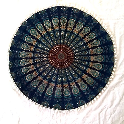 22" Blue Mandala Floor Pillow Cover - Bohemian Pouf Cushion