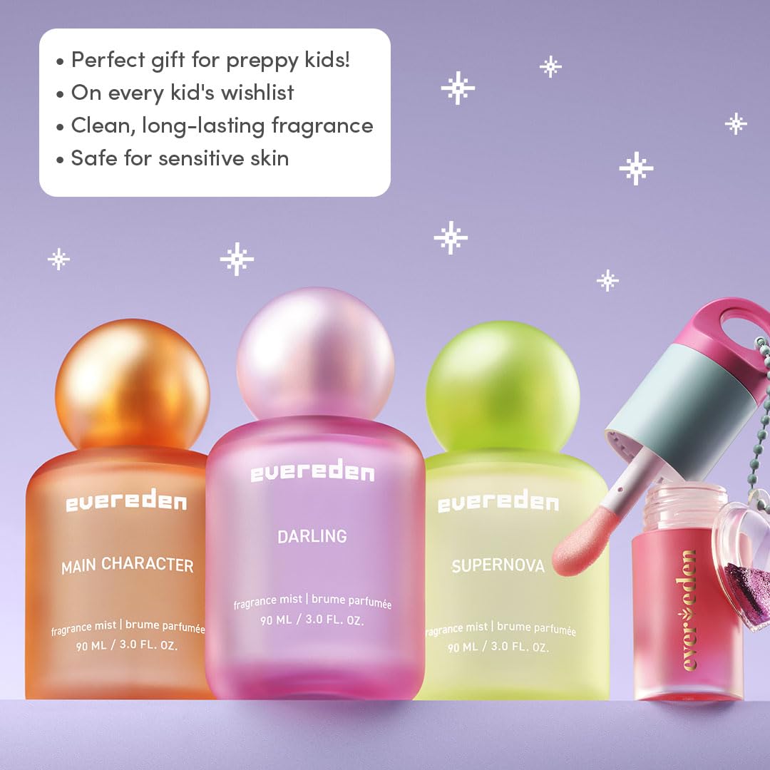 Evereden Kids Fragrance Gift Set, 3 Hair & Body Mists + Tinted Lip Oil