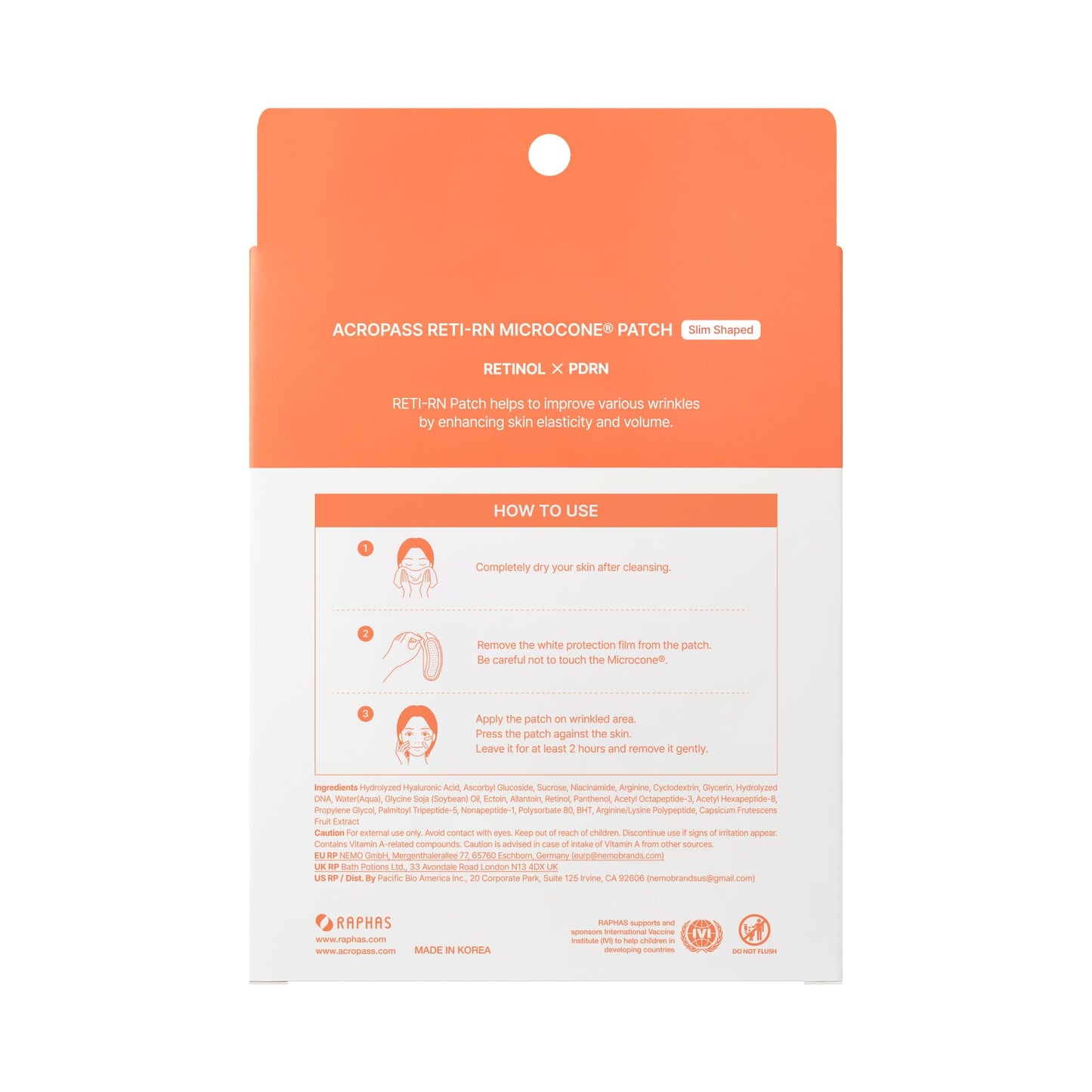 Wrinkle Patches ACROPASS RETI-RN Microcone, Deep Wrinkle, PDRN 10,000 ppm, Retinol 3,300 IU/g, Hyaluronic Acid, Anti-Aging (Slim Type, 6 Count)