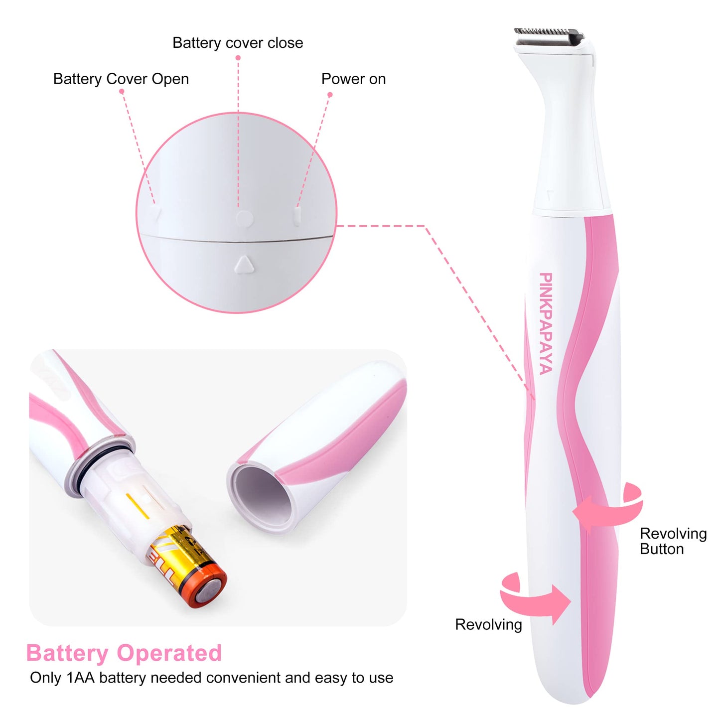 pinkpapaya 4in1 Nose Hair Trimmer for Women,Facial Hair Remover,Electric Face Shaver Razor for Nose Ear,Bikini Trimmer,Facial Hair Removal,Black/iu7x