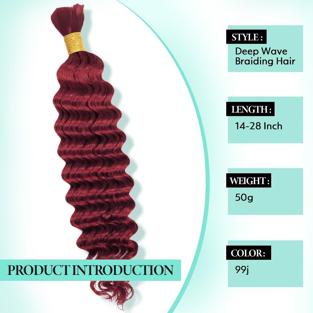 Boho Hair for Braiding, Curly Virgin Human Braiding Hair for Women, 12A Knotless Deep Wave Bulk Bohemian Styles, 50g 16 Inch 1 Bundles/Pack Natural Black