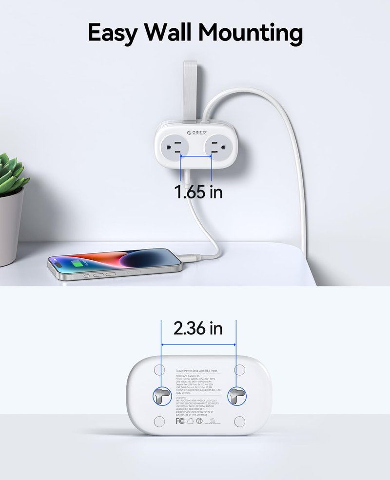 Cruise Approved Travel Power Strip, ORICO 4 Outlets 3 USB Ports (1 USB C) with 4FT Wrapped Short Extension Cord, Compact Power Strip for Hotel Travel Essentials-AP3