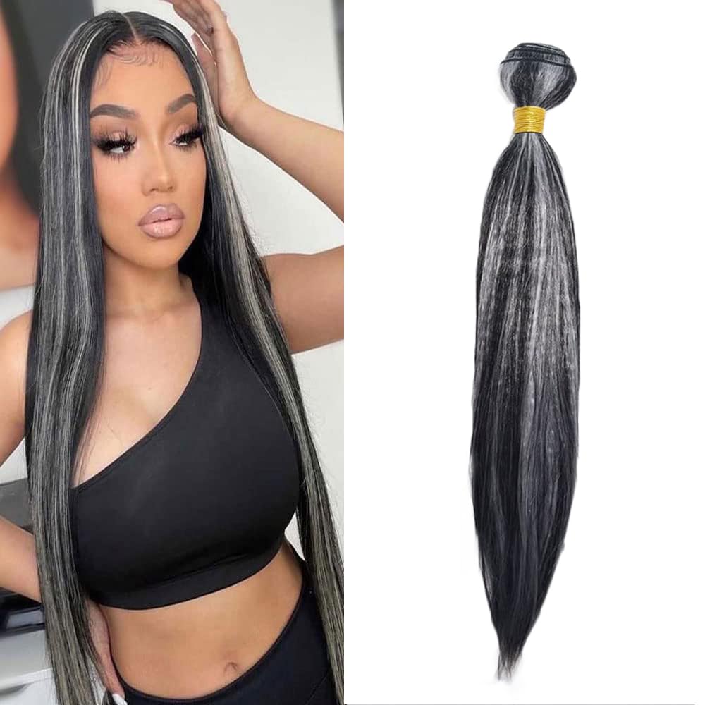 30 Inch P4/Grey Highlight Bundles Human Hair Straight 1 Bundles 100 Grams/Bundle 10A Grade Unprocessed Brazilian Virgin Hairs Grey Bundles Weaves Hair Extensions For Women