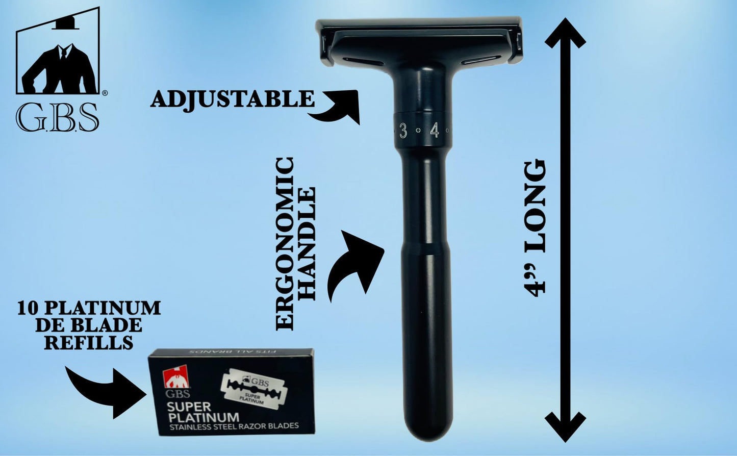 G.B.S Men's Shaving Set, Heavy-Duty Adjustable Double Edge Safety Razor and Shave Mug, Natural Soap, Blades, Shaving Brush and Razor Stand After Shave Balm Pre-Shave Oil