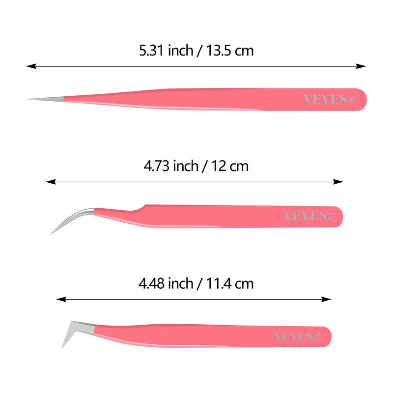 VEYES INC Lash Tweezers for Eyelash Extensions,High Precision Tweezers Kit Contains Isolation,Curved and Volume Lash Tweezers (3pcs) Pink