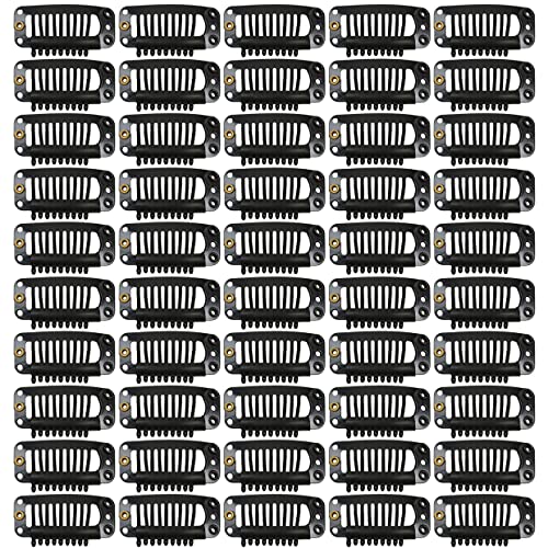 50 Pcs 32mm Black Hair Extension Clips with 9 Teeth for Wigs & Hair Extensions