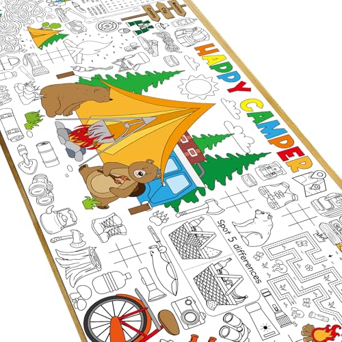 Naozinebi Giant Coloring Poster for Kids - Camping Fun 71x36 in