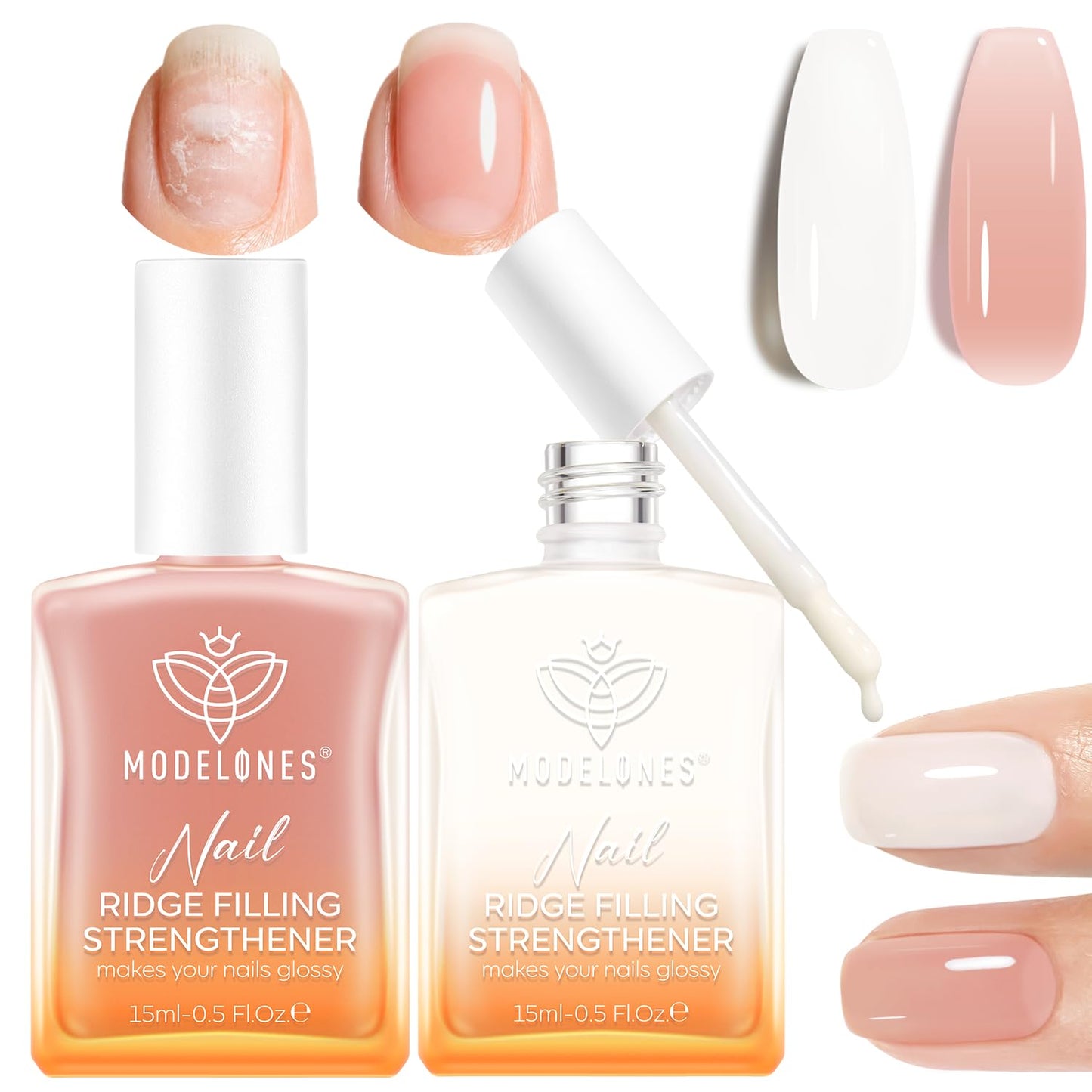 Modelones Nail Strengthener & Growth | Extra Strong Clear Nail Polish for Damaged Nails - 15ml