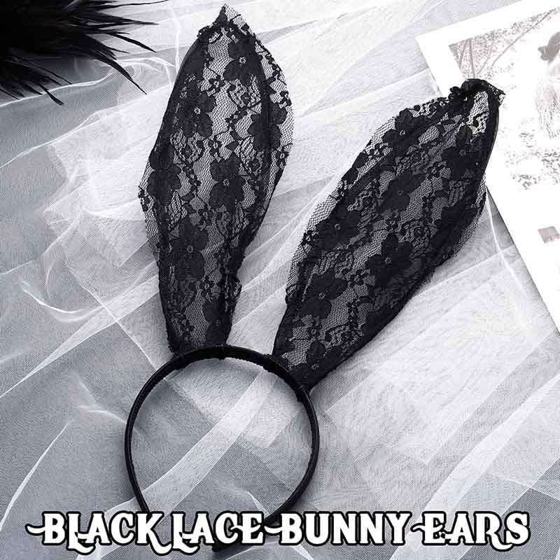 Aceorna Black Lace Cat Ear Headband Sexy Bunny Ear Hair Hoop for Cosplay