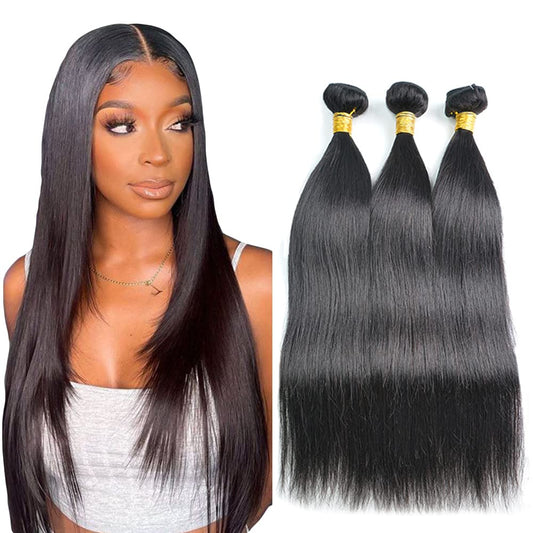Human Hair Bundles Straight Human Hair Bundles 16 18 20 inch Natural Black Straight Bundle Double Weft Brazilian Black Bundle