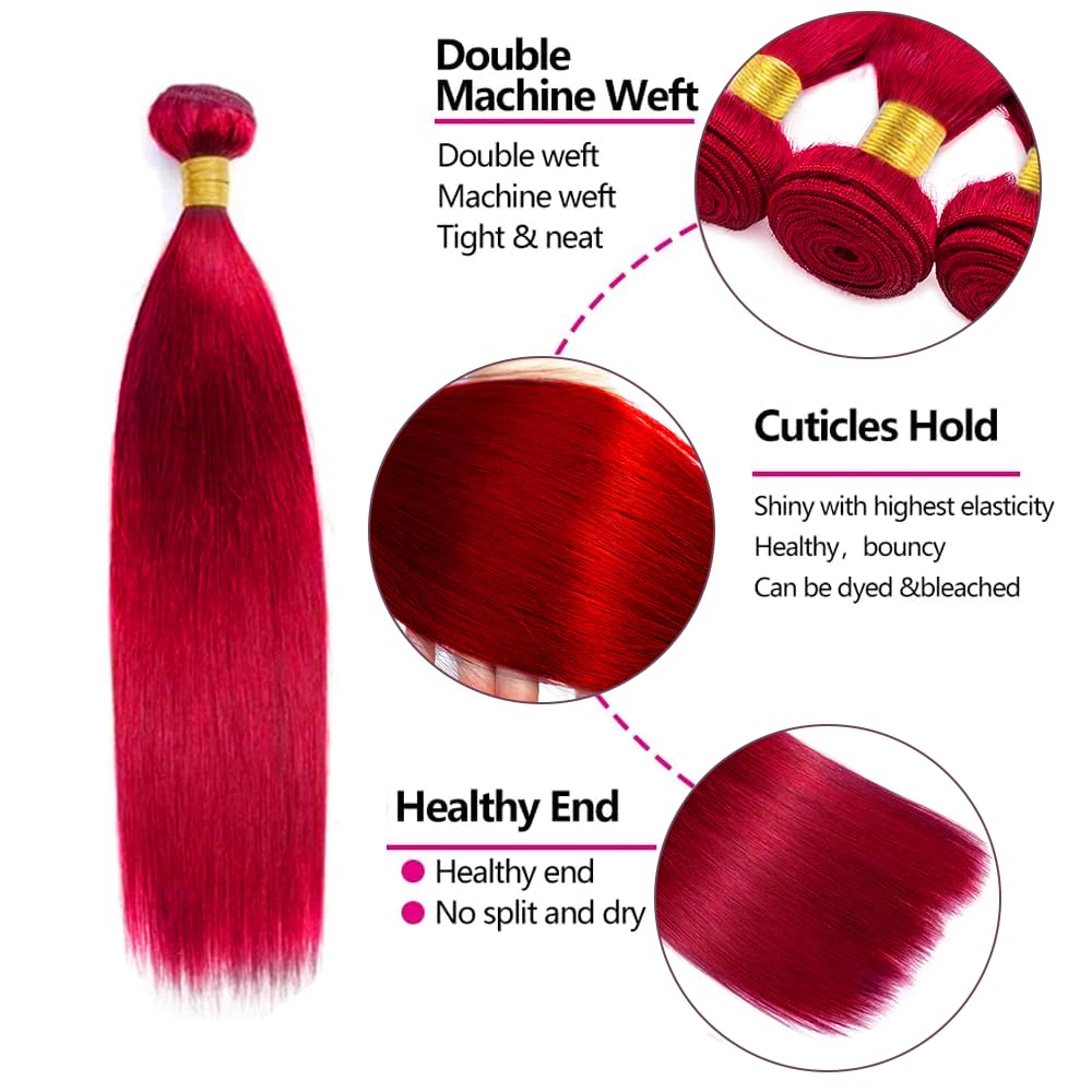 Red Bundles Human Hair Crimson Red Straight Bundles 24 24 24 Inch Peruvian Virgin Double Weft Burgundy Bundle Hair Extensions