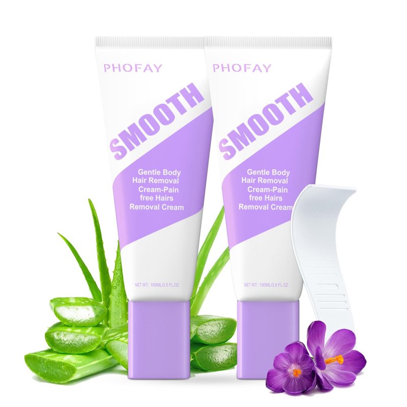 PHOFAY Hair Removal Cream for Sensitive Skin Women and Men –Fast-Acting,Dermatologist-Recommended with Aloe & Hyaluronic Acid for Arms,Legs,Chest,Pubic Area,Stomach,Bikini Line(7.06 Ounce (Pack of 2))