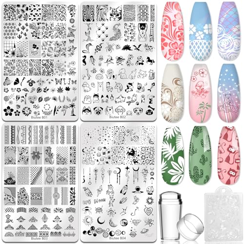 Biutee 7PCS Large Nail Stamping Kit with Scraper & Plates