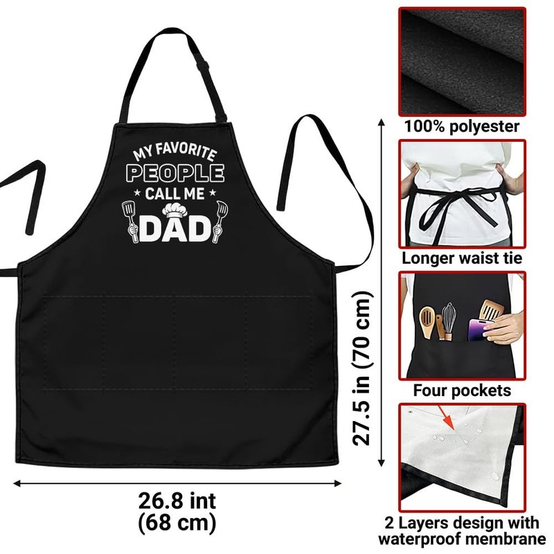 Wrappiness Funny Apron for Men, Dad, Husband - My Favorite People Call Me Dad - Adjustable Aprons with Pocket Grilling Gift for Papa BBQ Cooking Chef Fathers Day Birthday Christmas