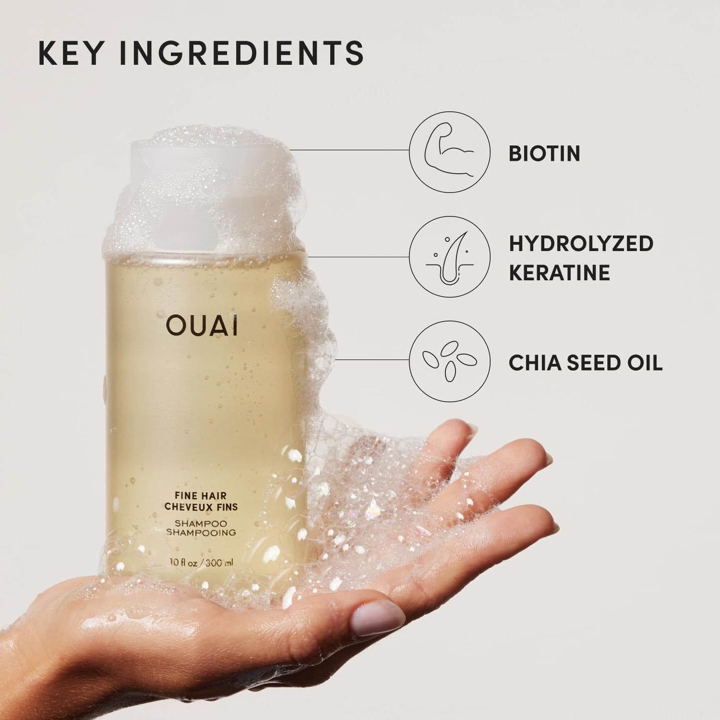 OUAI Fine Hair Shampoo - Biotin Thickening Shampoo for Flat, Thin Hair | Volumizing & Strengthening with Keratin & Chia Seed Oil - 32 Oz