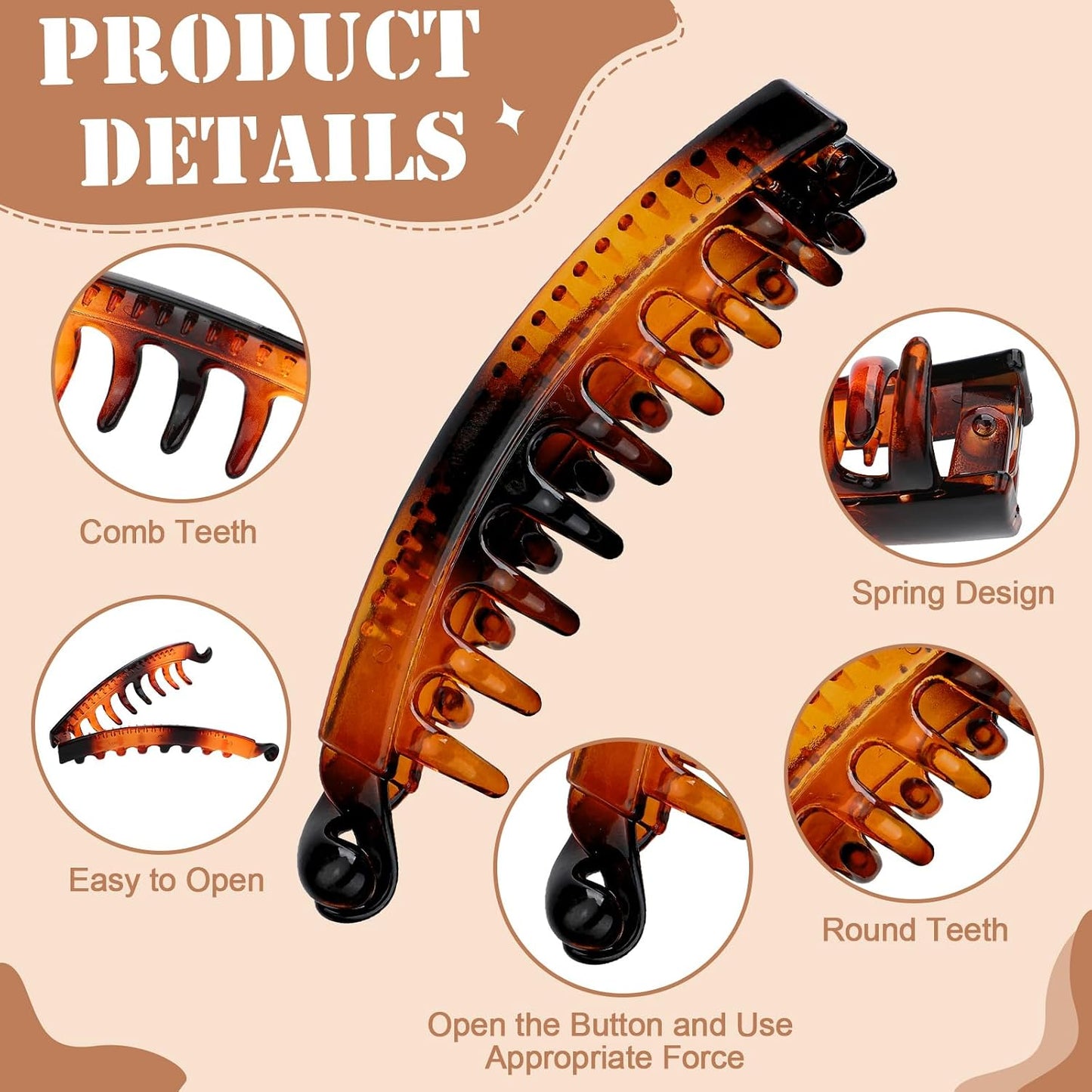 Banana Hair Clips for Women - 8PCS Cute Tortoise & Solid Color Claw Clips | All-Day Hold for Thin/Thick Hair