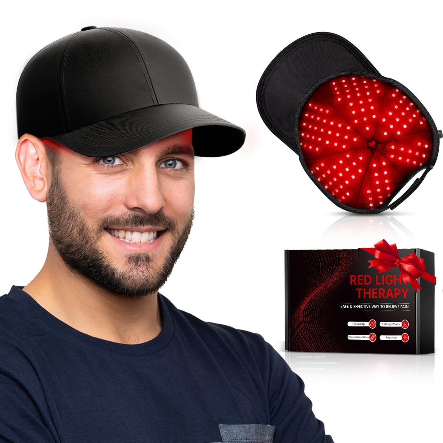 RELEXNOW Red Light Therapy Cap for Hair, Upgraded 180 LEDs Red Light Therapy for Head, Infrared Light Therapy for Men & Women with Timer & Controller(Deep Black)