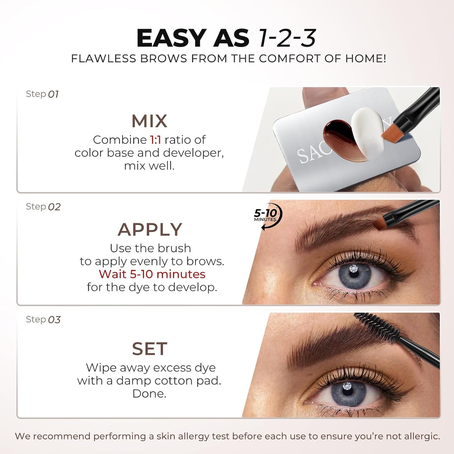 SACE LADY Eyebrow Color Kit - Long-Lasting Waterproof Brow Cream | DIY At-Home Natural Color (Light Brown)