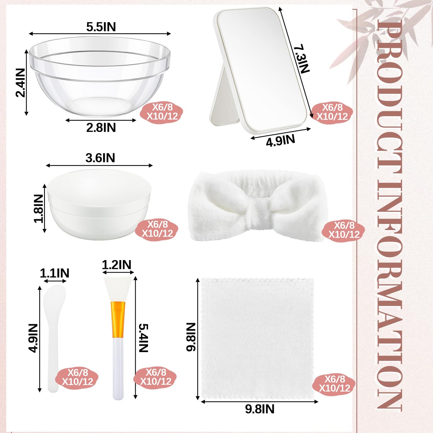Teenyyou 6 Set White Spa Party Supplies for Girls Women Include Facial Mask Bowl with Stick Spatula Silicone Brush Mirror Headband Towel for DIY Spa Sleepover Slumber Wedding Birthday Party Favor