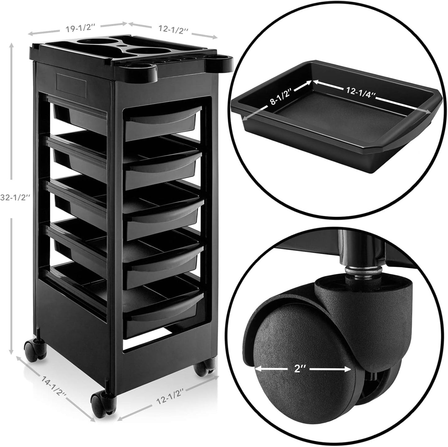 Beauty Salon Rolling Trolley Cart - 5 Drawer Storage Organizer | Mobile Hair & Makeup Station