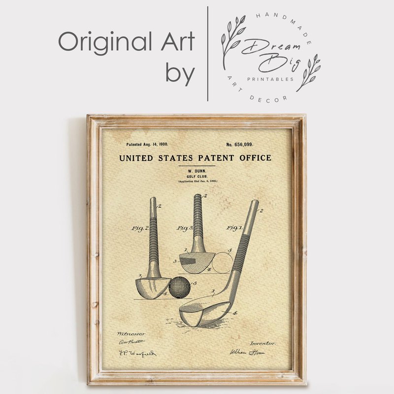 DREAM BIG PRINTABLES Golf Club Patent Print Wall Art - Unframed - 8x10 | Timeless Style Wall Decor for Golf Enthusiasts | Farmhouse, Living Room, Modern Home Decor