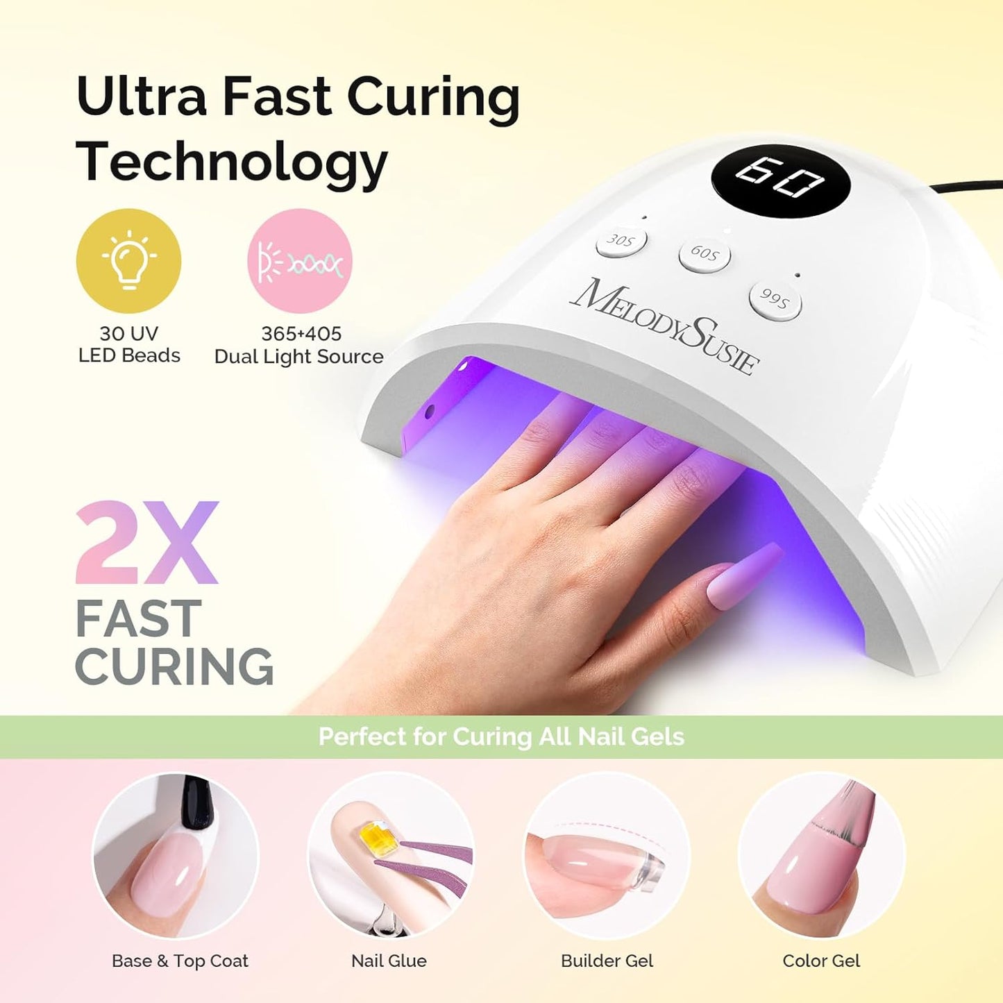MelodySusie Gel Nail Polish Kit - Cordless UV Nail Lamp with Classic Colors & Plant-Based Gel | Manicure Tools Set