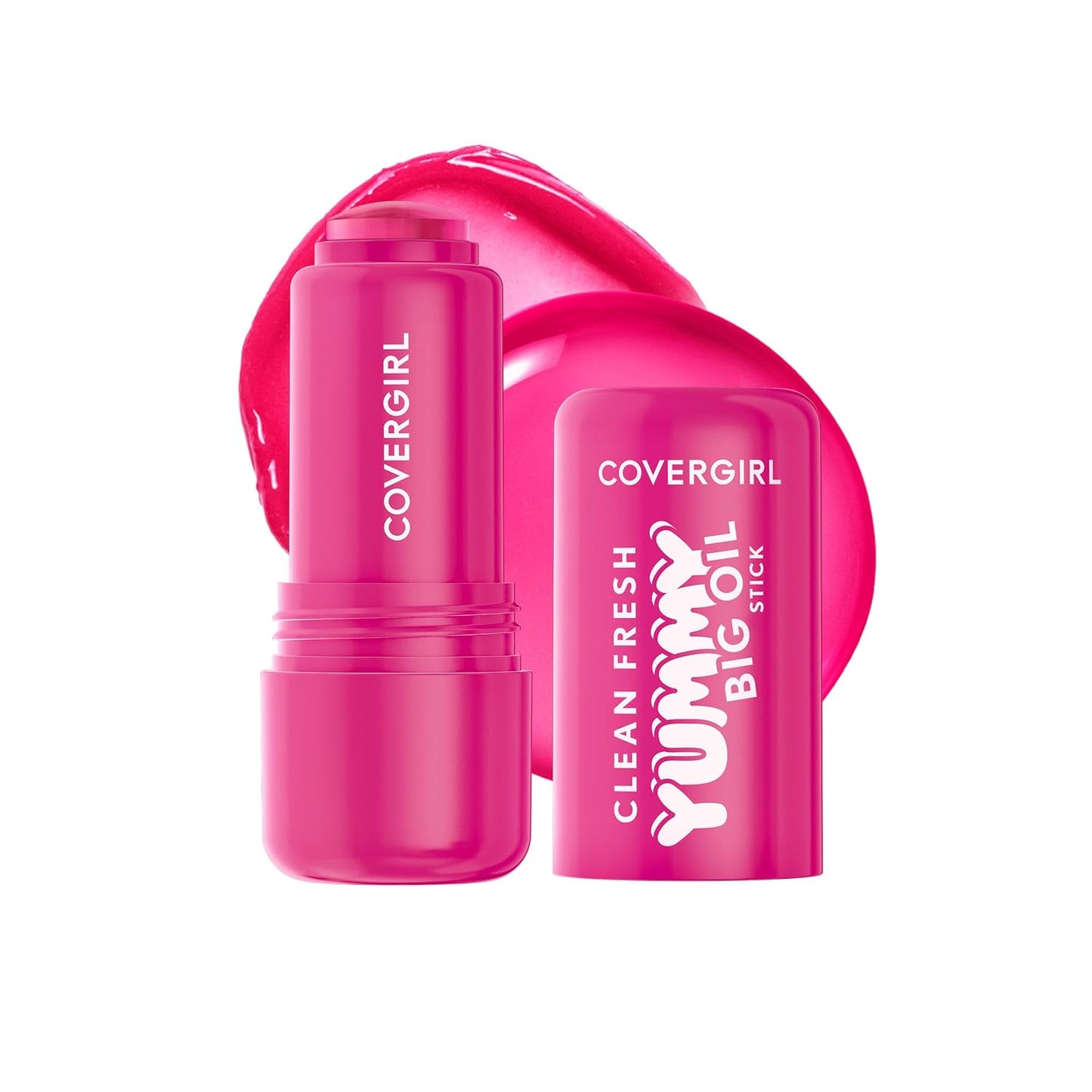 COVERGIRL Clean Fresh Yummy Big Oil Stick - Flavored Lip Oil for Dewy Finish | 140 My Strawbooty (Sheer Pink Red)