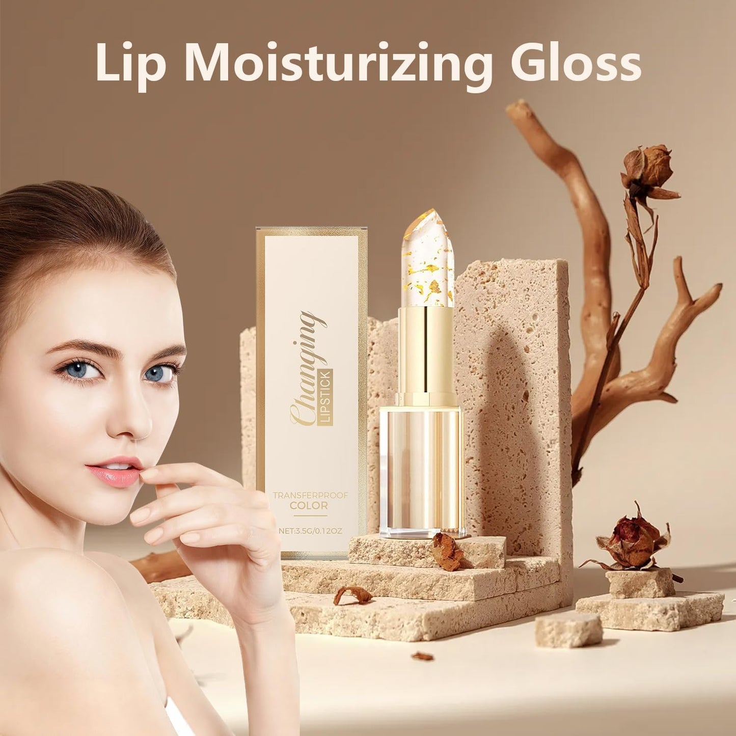 Color Changing Lipstick - 2PCS Transferproof Moisturizing Gloss | Clear Gold Crystal Shades