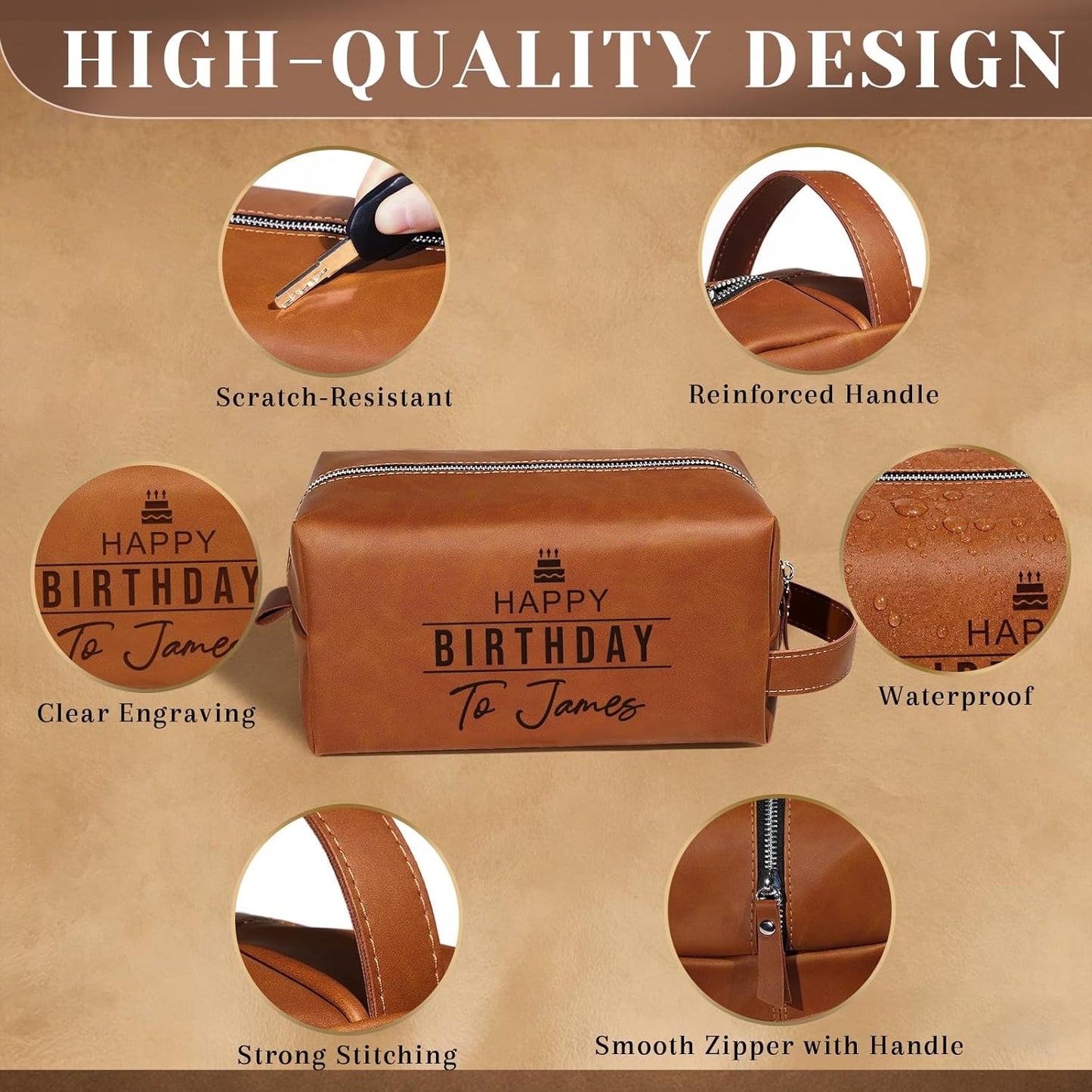 Personalized Toiletry Bag - Waterproof PU Leather Travel Dopp Kit | Custom Engraved Name for Men, Perfect Gift for Husband, Dad, Boyfriend