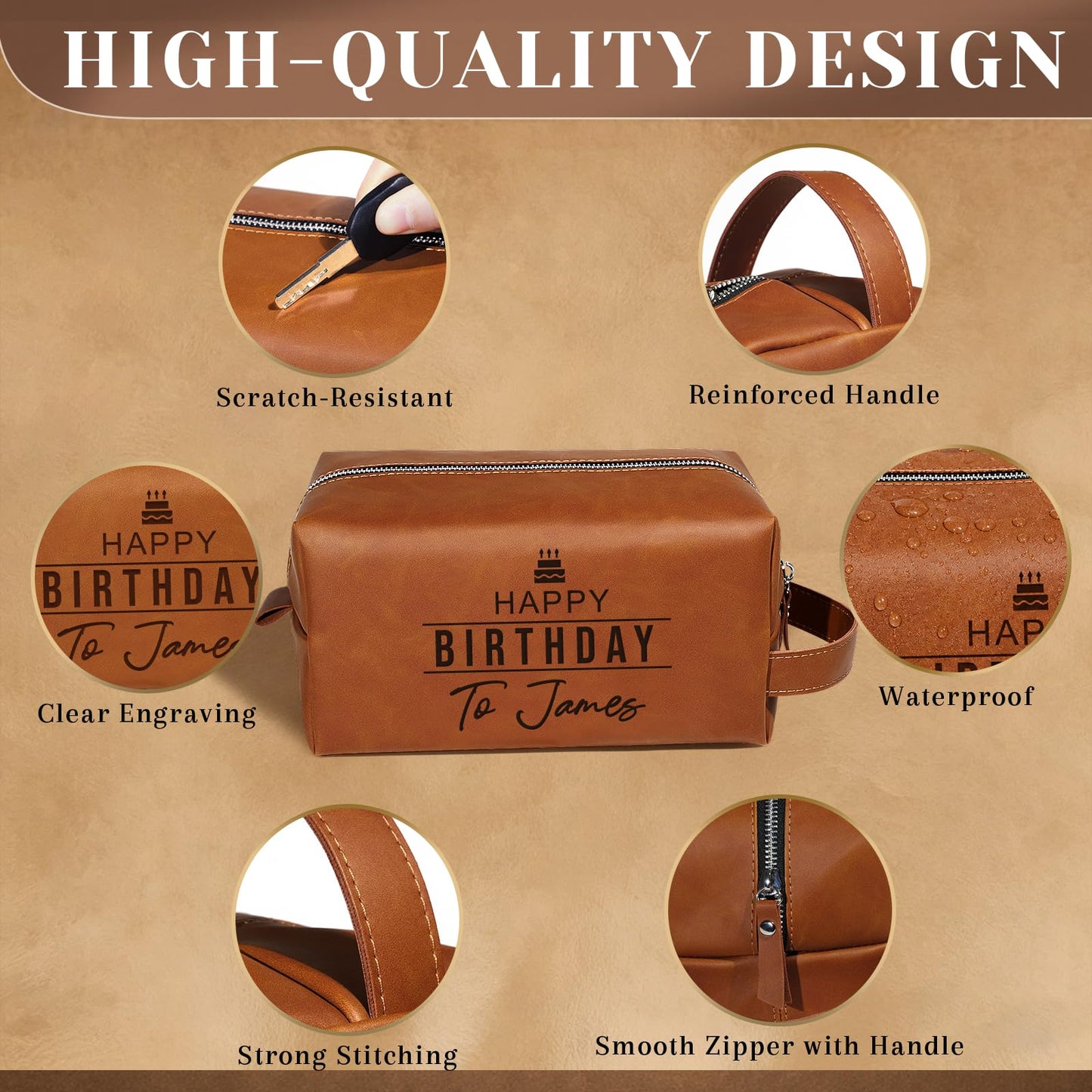 Aeekdook Personalized Toiletry Bag for Men, Waterproof PU Leather Travel Dopp Kit with Engraved Name/Logo, Birthday Gifts for Men Husband Dad Boyfriend, Father's Day Anniversary Groomsmen Gifts