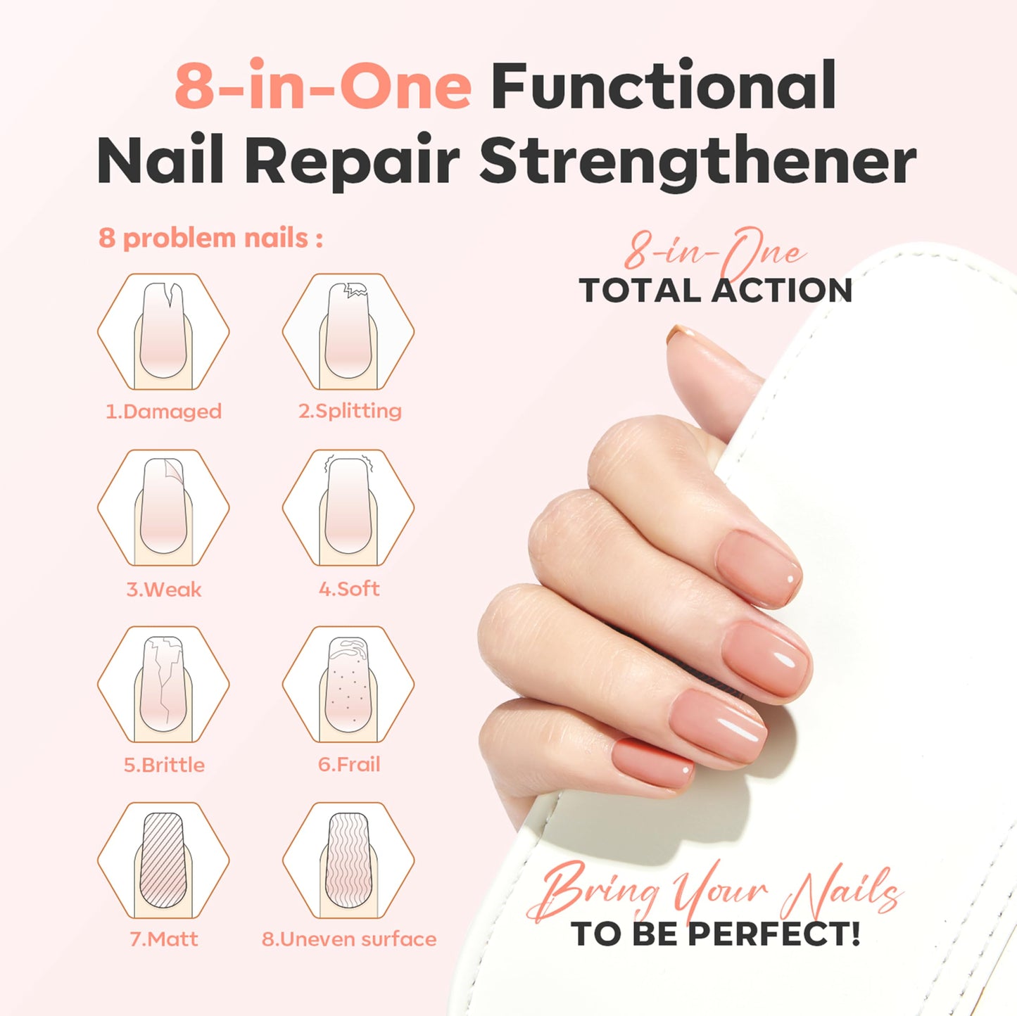 modelones Nail Strengthener and Growth Nail Hardener Extra Strong and Growth Nude Nail Polish Nail Repair for Damaged Nails Strengthening Polish Ridge Filler for Nails & Toenails 15ML