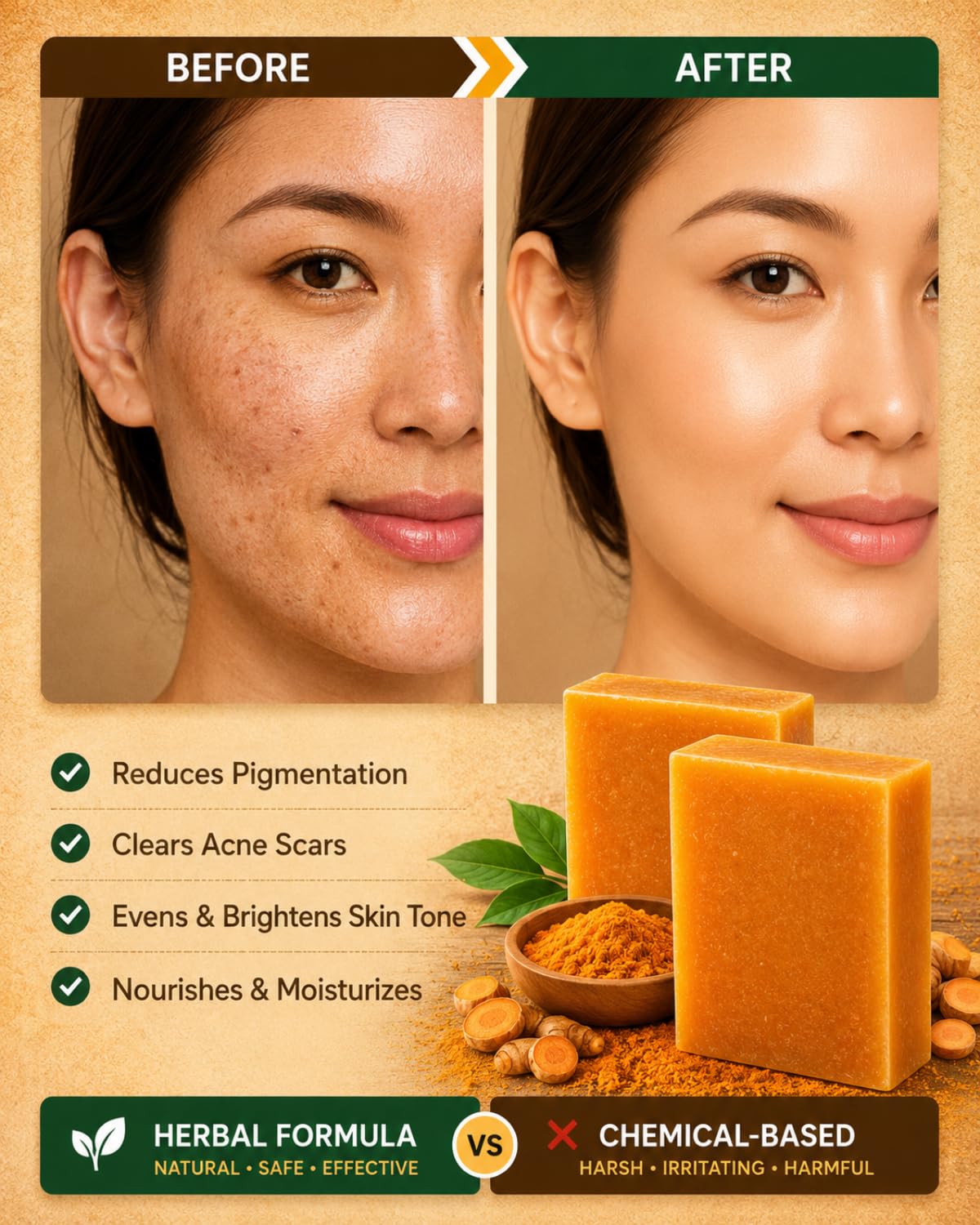 GratiHive Turmeric Soap for Dark Spots with Lemon, Papaya & Rice Extracts - Turmeric Soap Bar for Advanced Daily Cleansing - Helps reduce tan, pigmentation & blemishes - (100g x 2-Pack)