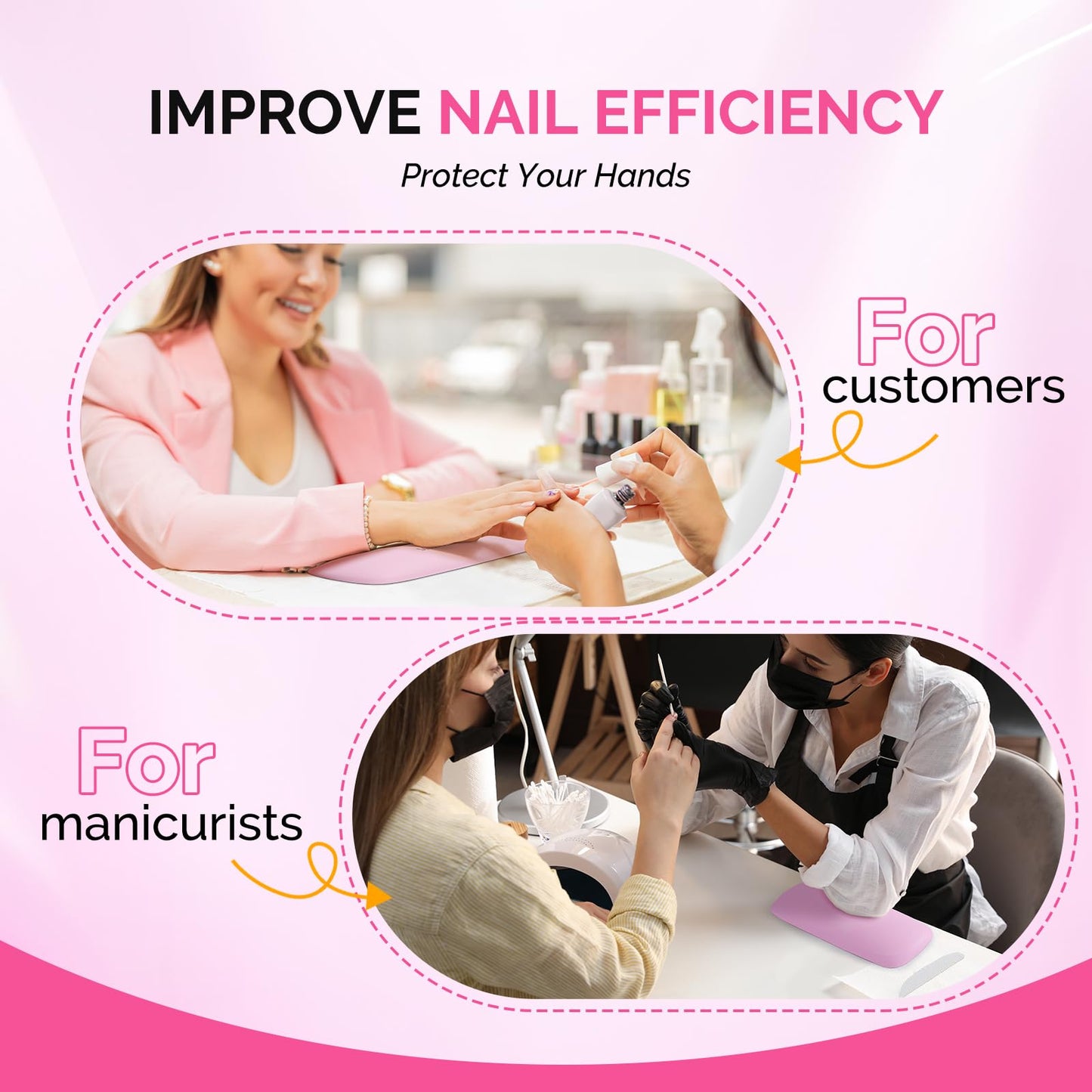MelodySusie Nail Arm Rest, Soft PU Leather Wrist Support Cushion, Portable Hand Rest for Acrylic Gel Nail Art, Easy-Clean for Home Salon Travel, Pink