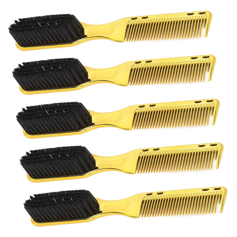 MOUMOUTEN 5Pcs Double Ended Hair Brush, Comb for Men Gold ABS Nylon Styling Tool Detangle Beard Grooming Brush Compact Lightweight Home Travel Salon Sided Detangling