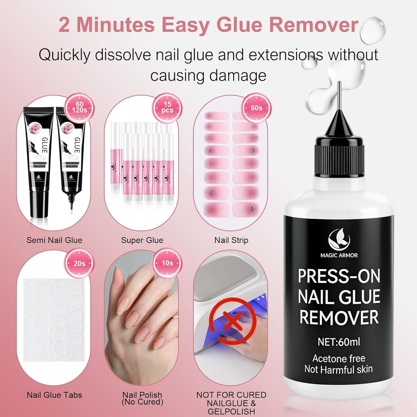 Nail Glue Remover - Acetone-Free Solid Gel for Press-On Nails | 60ml with Tool