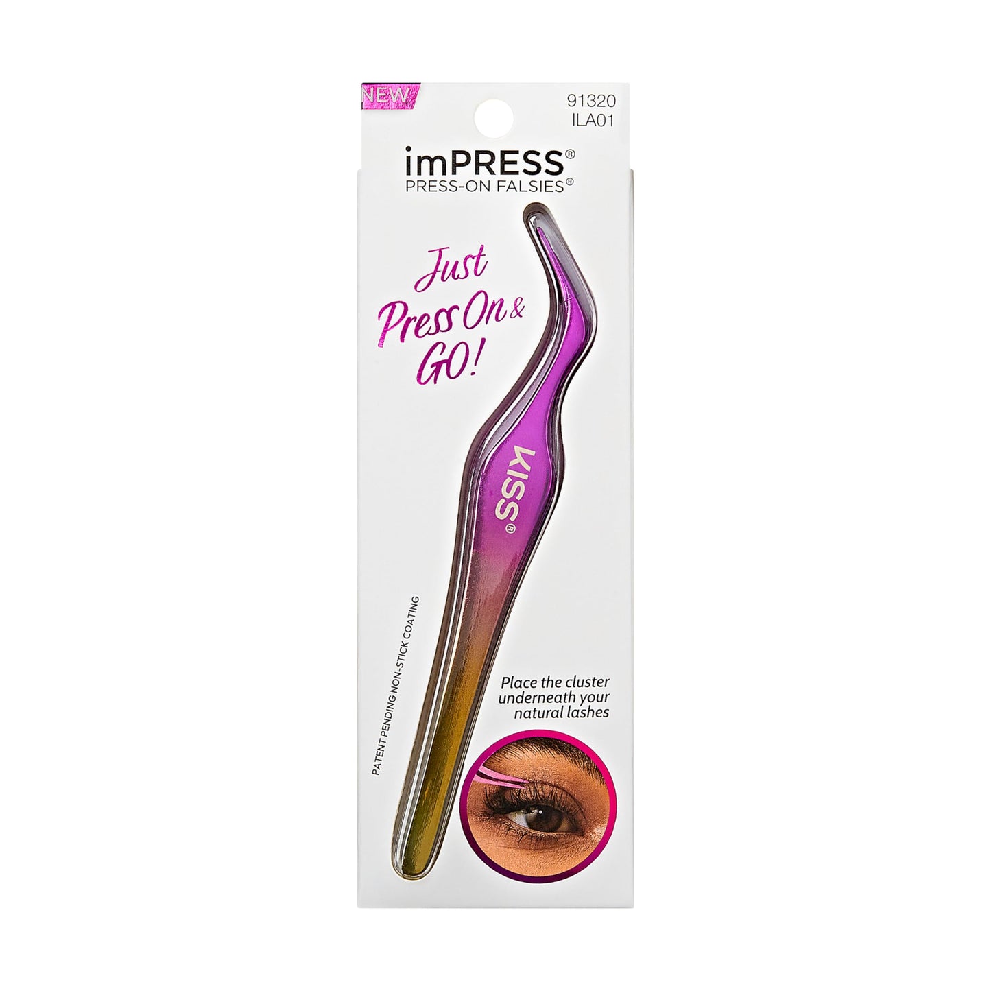Kiss Impress Press-On Falsies No-Glue False Eyelash Clusters Precision Applicator, 1 Piece, Non-Stick, Ergonomic, Easy to Use
