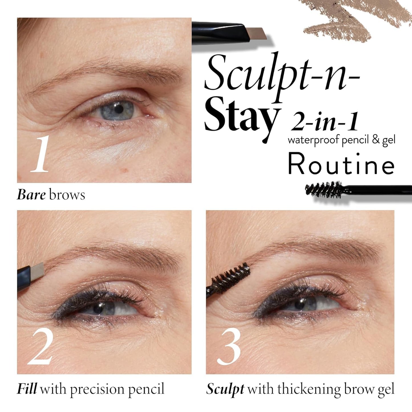 Sculpt-n-Stay Waterproof Eyebrow Pencil & Brow Gel - Dark Brown | Fills Sparse Brows, Defines & Sets, Smudge-Proof