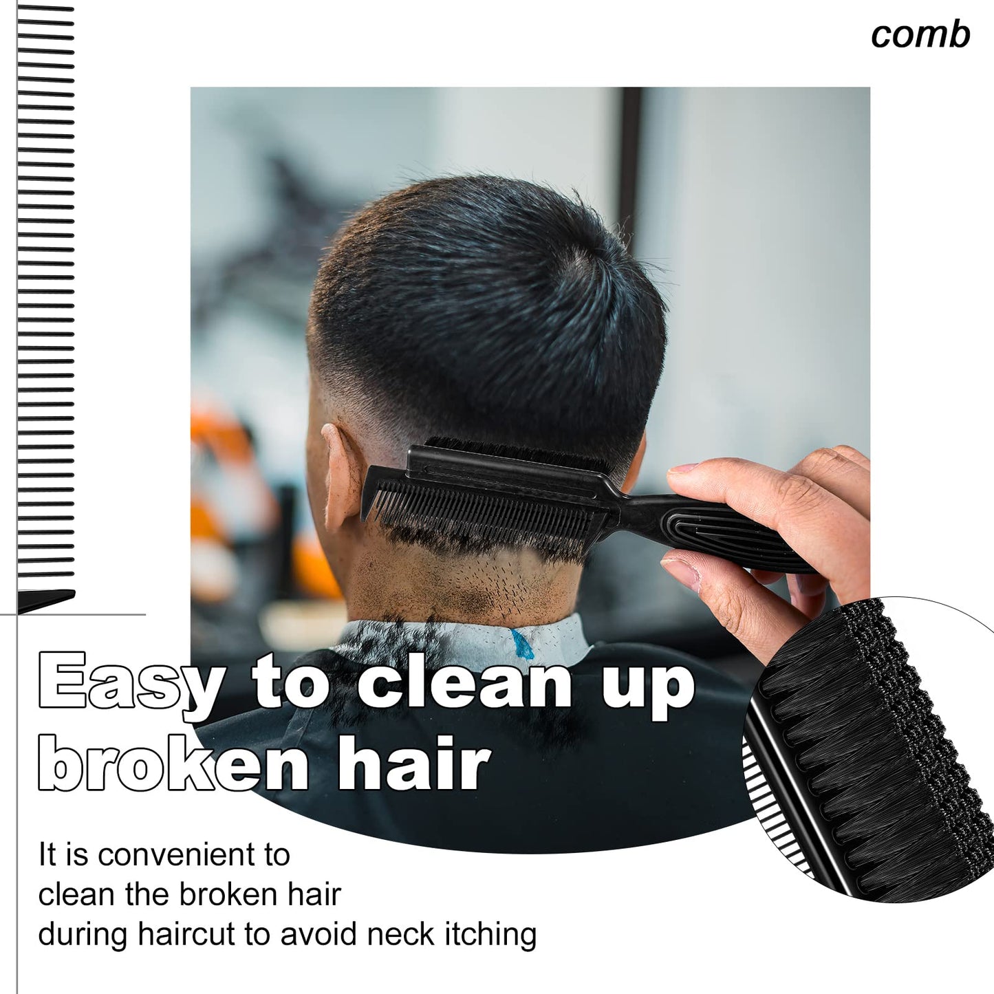 Rozer 4 Pcs Barber Fade Brush 2-in-1 Comb for Clipper Cleaning – Barber Grade Hair Brush Tool for Barbers, Stylists & Home Use